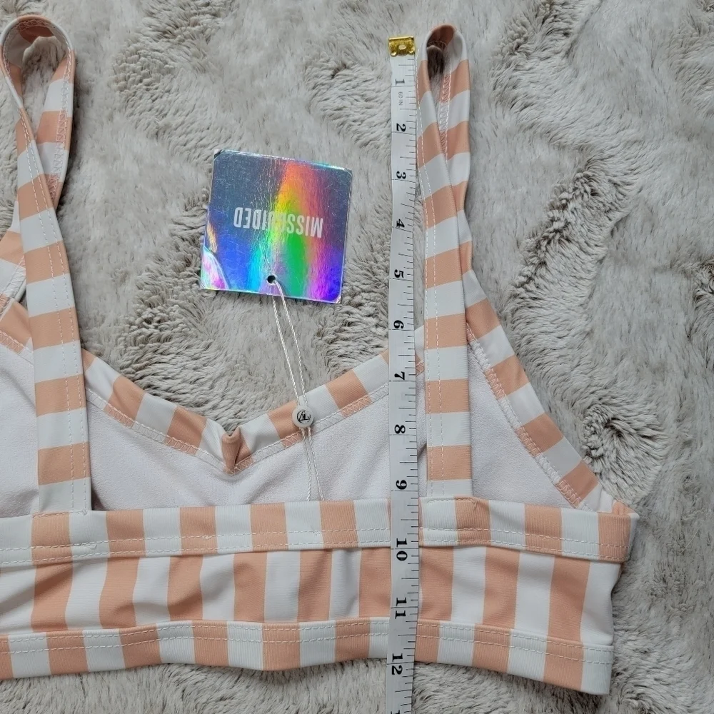 Missguided Stripe Cut Out Bikini Swim Top White Peach NWT Size 6 - Picture 10 of 12